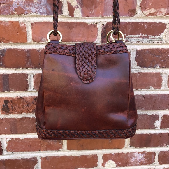 Vintage Handbags - Vintage Leather Woven Purse Bag Brown